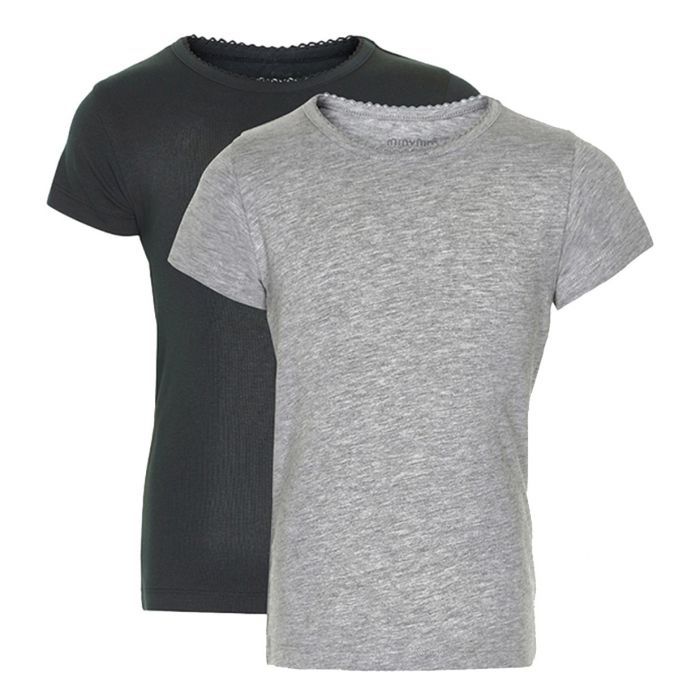 MINYMO PIGE T-SHIRT 2 PAK  GRÅ /SORT 122