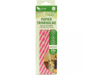 Sugerør Papir Pink/Hvid 24 stk.