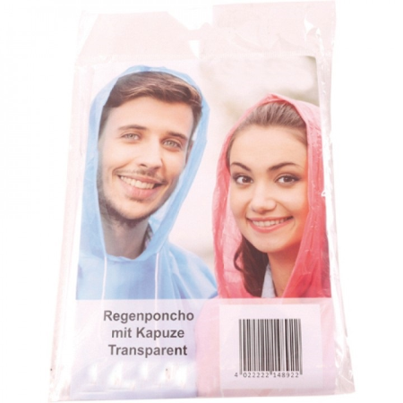 Regnponcho M/Hætte Transparent